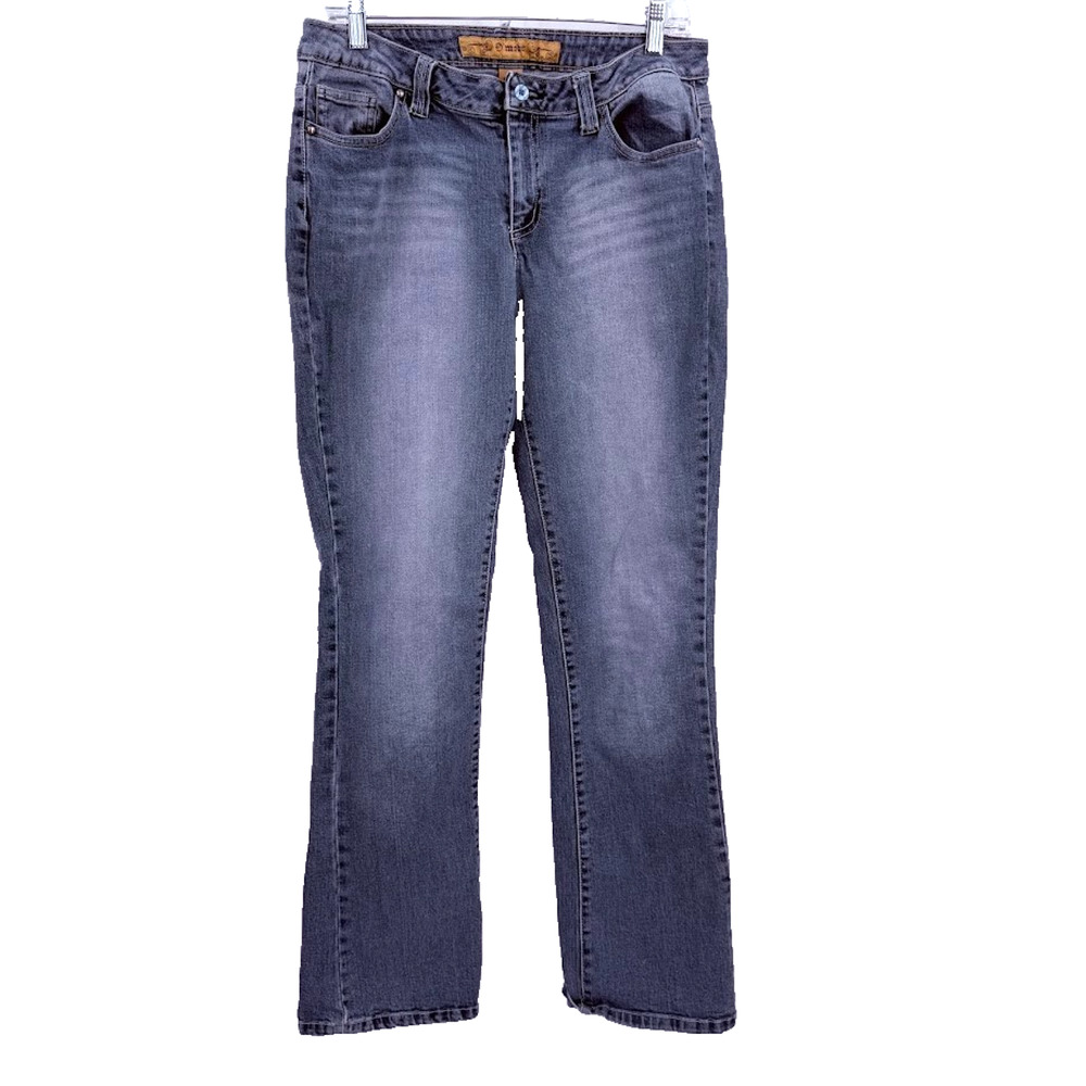 D Mode Woman's 12 Embroidered Pocket Bootcut Jeans Gray Blue Stretch Denim